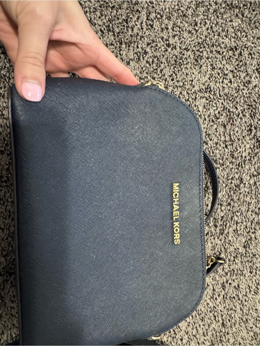 Michael Kors Navy Saffiano Crossbody with Gold Logo